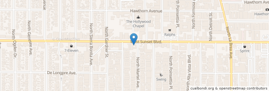 Mapa de ubicacion de West Hollywood Presbyterian Church en Amerika Syarikat, California, Los Angeles County, Los Angeles.