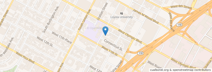 Mapa de ubicacion de Center Baptist Church en アメリカ合衆国, カリフォルニア州, Los Angeles County, ロサンゼルス.