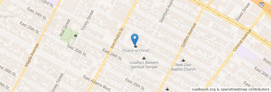 Mapa de ubicacion de Church of Christ en アメリカ合衆国, カリフォルニア州, Los Angeles County, ロサンゼルス.