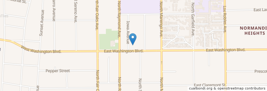 Mapa de ubicacion de Grace United Methodist Church en アメリカ合衆国, カリフォルニア州, Los Angeles County, Pasadena.