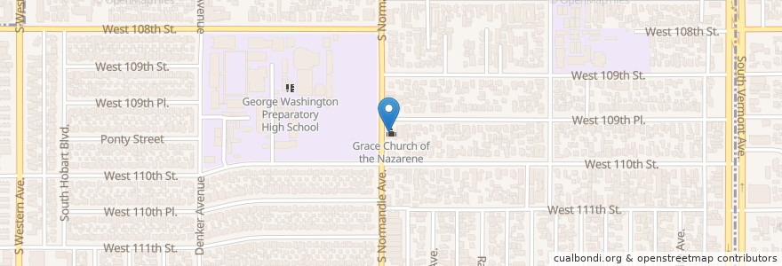 Mapa de ubicacion de Grace Church of the Nazarene en アメリカ合衆国, カリフォルニア州, Los Angeles County.