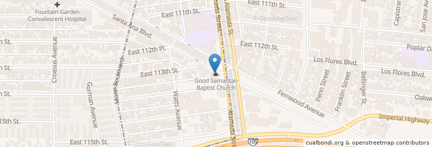 Mapa de ubicacion de Good Samaritan Baptist Church en الولايات المتّحدة الأمريكيّة, كاليفورنيا, مقاطعة لوس أنجلس, Lynwood.