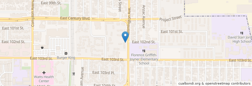 Mapa de ubicacion de Saint James African Methodist Episcopal Church en 美利坚合众国/美利堅合眾國, 加利福尼亚州/加利福尼亞州, 洛杉矶县, 洛杉矶.