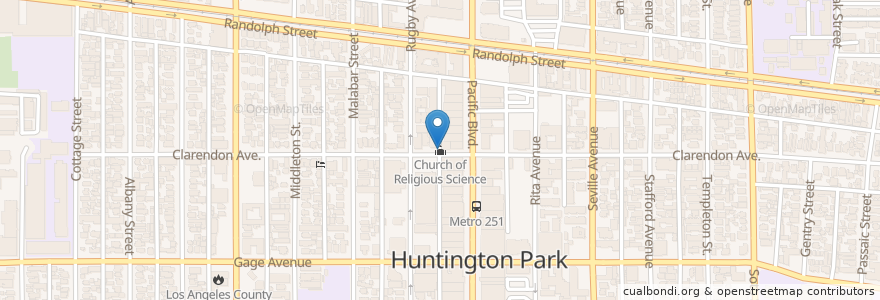 Mapa de ubicacion de Church of Religious Science en 미국, 캘리포니아주, Los Angeles County, Huntington Park.