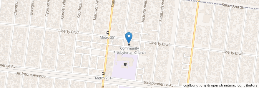 Mapa de ubicacion de Community Presbyterian Church en Estados Unidos Da América, Califórnia, Los Angeles County, South Gate.