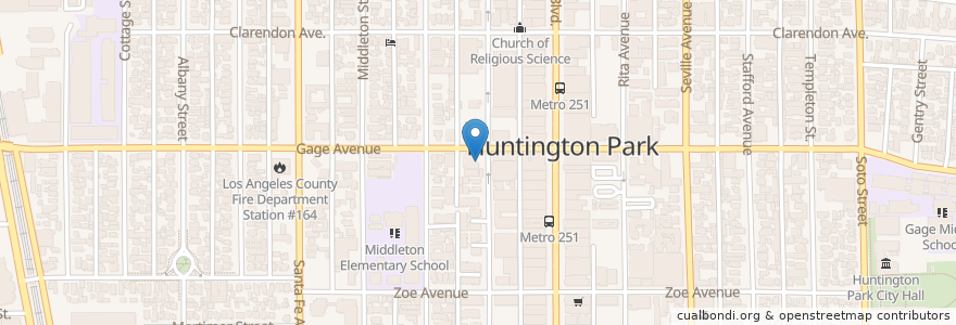 Mapa de ubicacion de First Church of Christ Scientist en 미국, 캘리포니아주, Los Angeles County, Huntington Park.