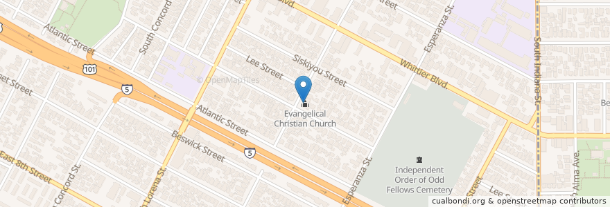 Mapa de ubicacion de Evangelical Christian Church en Estados Unidos Da América, Califórnia, Los Angeles County, Los Angeles.