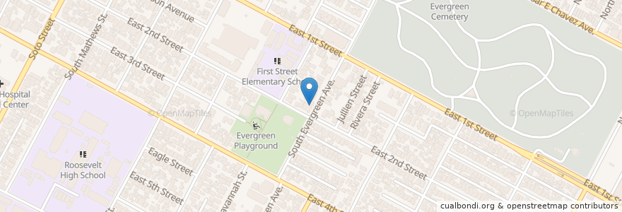 Mapa de ubicacion de Evergreen Baptist Church en Estados Unidos De América, California, Los Angeles County, Los Ángeles.
