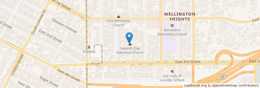 Mapa de ubicacion de Seventh Day Adventist Church en États-Unis D'Amérique, Californie, Los Angeles County.
