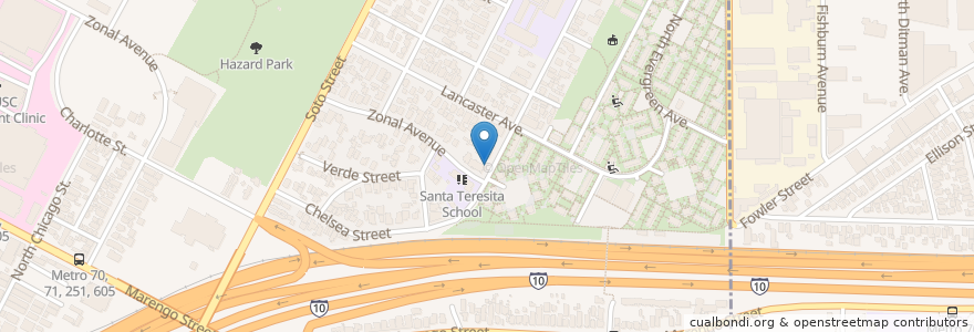 Mapa de ubicacion de Santa Teresita Roman Catholic Church en 미국, 캘리포니아주, Los Angeles County, 로스앤젤레스.