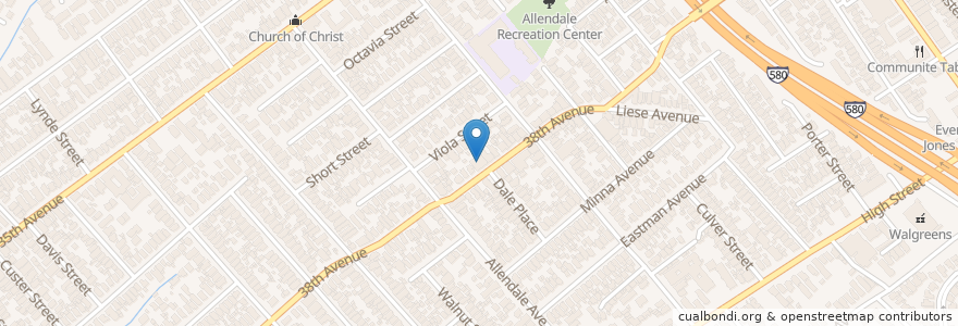 Mapa de ubicacion de Allendale Community Pentecostal Holiness Church en United States, California, Alameda County, Oakland.
