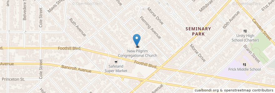 Mapa de ubicacion de New Pilgrim Congregational Church en Vereinigte Staaten Von Amerika, Kalifornien, Alameda County, Oakland.