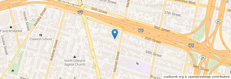 Mapa de ubicacion de Market Street Seventh Day Adventist Church en Amerika Birleşik Devletleri, Kaliforniya, Alameda İlçesi, Oakland.