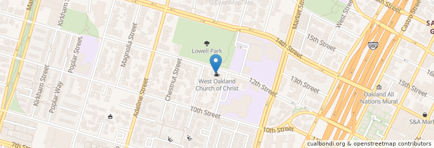 Mapa de ubicacion de West Oakland Church of Christ en アメリカ合衆国, カリフォルニア州, アラメダ郡, オークランド.