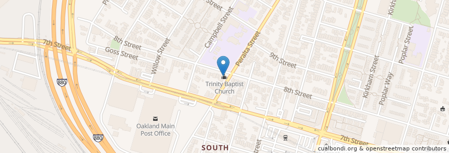 Mapa de ubicacion de Trinity Baptist Church en Vereinigte Staaten Von Amerika, Kalifornien, Alameda County, Oakland.