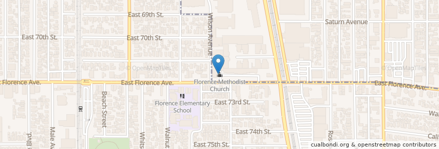 Mapa de ubicacion de Florence Methodist Church en 미국, 캘리포니아주, Los Angeles County.