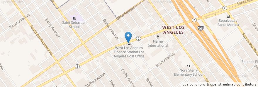 Mapa de ubicacion de West Los Angeles Finance Station Los Angeles Post Office en ایالات متحده آمریکا, کالیفرنیا, Los Angeles County, لوس آنجلس.