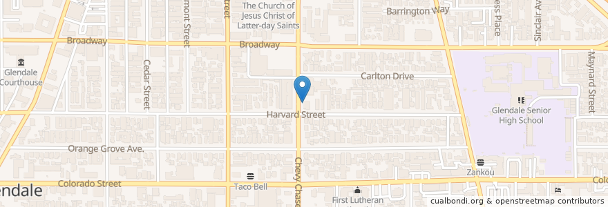 Mapa de ubicacion de Bethel Chapel Assembly of God Church en アメリカ合衆国, カリフォルニア州, Los Angeles County, Glendale.