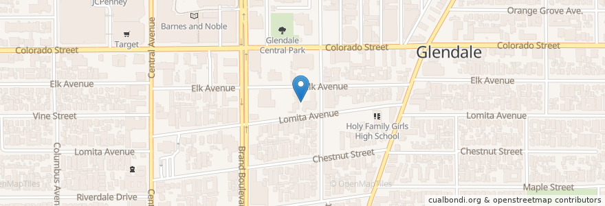 Mapa de ubicacion de Holy Family Catholic Church en 미국, 캘리포니아주, Los Angeles County, Glendale.