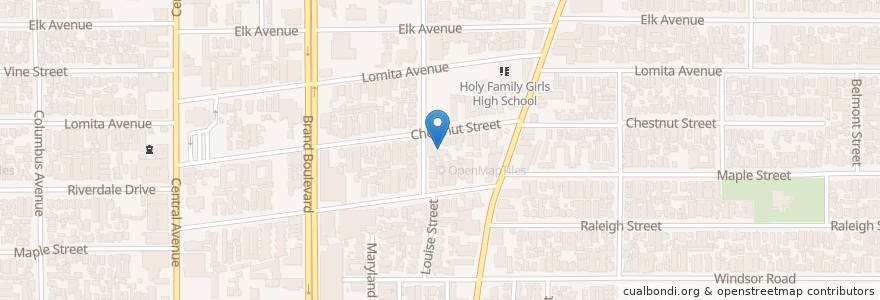 Mapa de ubicacion de Christian and Missionary Alliance Church en 美利坚合众国/美利堅合眾國, 加利福尼亚州/加利福尼亞州, 洛杉矶县, Glendale.