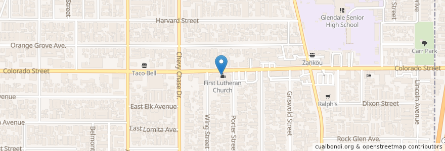 Mapa de ubicacion de First Lutheran Church en Stati Uniti D'America, California, Los Angeles County, Glendale.