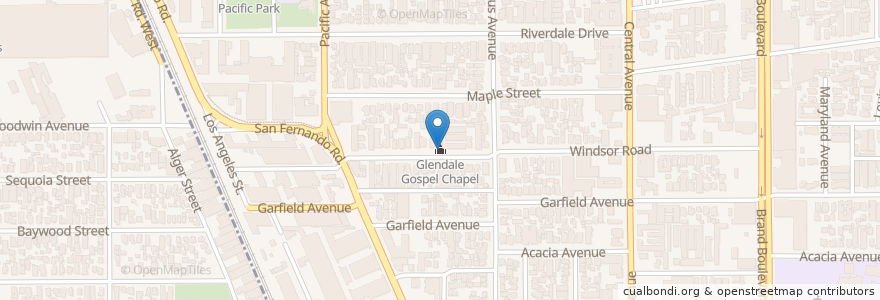 Mapa de ubicacion de Glendale Gospel Chapel en Соединённые Штаты Америки, Калифорния, Los Angeles County, Glendale.