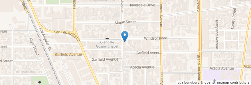 Mapa de ubicacion de Glendale Foursquare Church en Vereinigte Staaten Von Amerika, Kalifornien, Los Angeles County, Glendale.