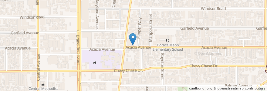 Mapa de ubicacion de First Church of the Nazarene en Estados Unidos Da América, Califórnia, Los Angeles County, Glendale.