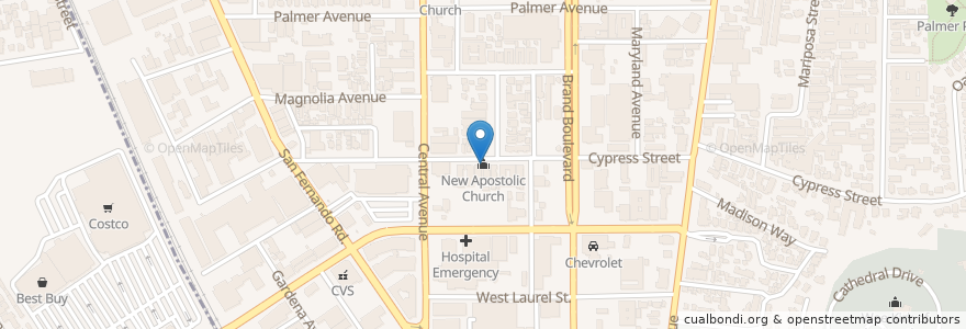 Mapa de ubicacion de New Apostolic Church en Stati Uniti D'America, California, Los Angeles County, Glendale.