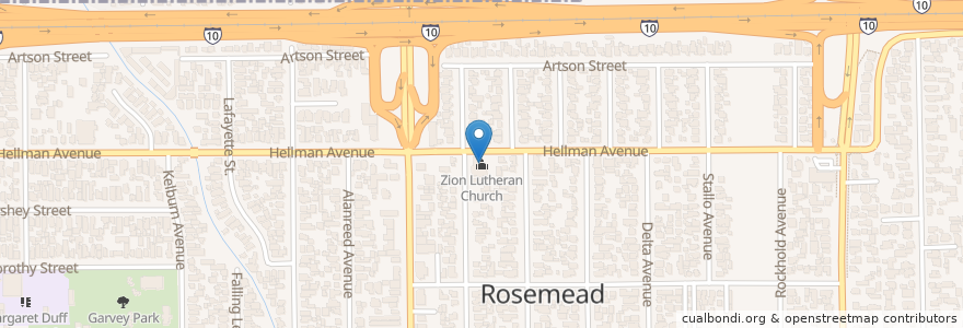 Mapa de ubicacion de Zion Lutheran Church en Stati Uniti D'America, California, Los Angeles County.