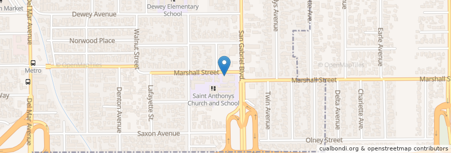 Mapa de ubicacion de Saint Anthony's Catholic Church en Amerika Birleşik Devletleri, Kaliforniya, Los Angeles County, San Gabriel.