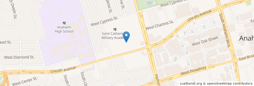 Mapa de ubicacion de Saint Boniface Roman Catholic Church en Estados Unidos De América, California, Orange County, Anaheim.