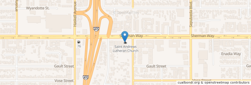 Mapa de ubicacion de Saint Andrews Lutheran Church en Estados Unidos Da América, Califórnia, Los Angeles County, Los Angeles.