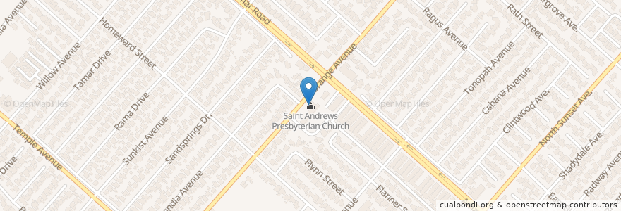 Mapa de ubicacion de Saint Andrews Presbyterian Church en 美利坚合众国/美利堅合眾國, 加利福尼亚州/加利福尼亞州, 洛杉矶县, La Puente.