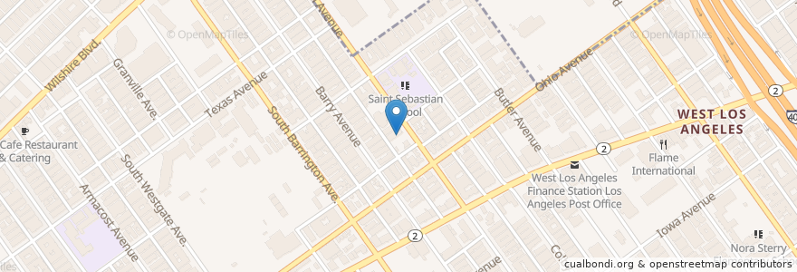 Mapa de ubicacion de Saint Sebastian Church en アメリカ合衆国, カリフォルニア州, Los Angeles County, ロサンゼルス.