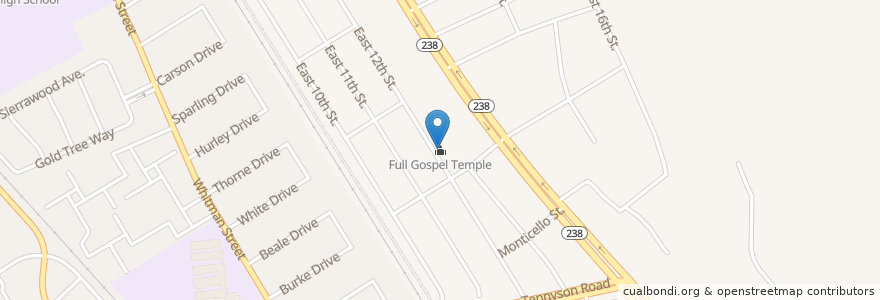 Mapa de ubicacion de Full Gospel Temple en United States, California, Alameda County, Hayward.