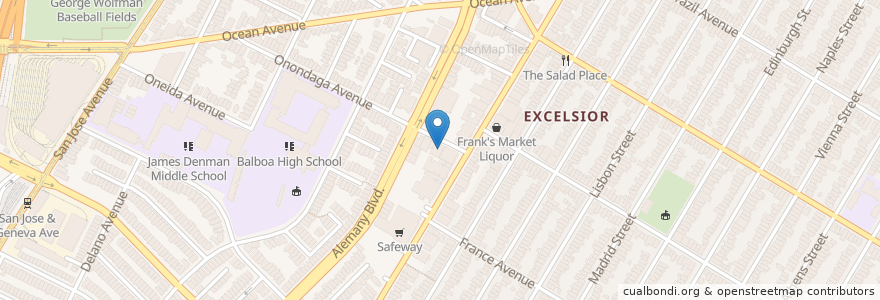 Mapa de ubicacion de Excelsior Station en Соединённые Штаты Америки, Калифорния, Сан-Франциско, San Francisco.