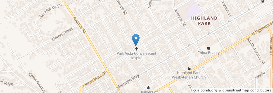 Mapa de ubicacion de Highland Park Skilled Nursing & Wellness Centre en Estados Unidos Da América, Califórnia, Los Angeles County, Los Angeles.
