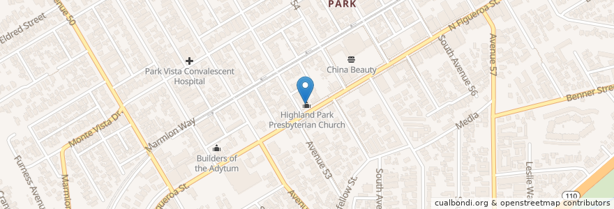Mapa de ubicacion de Highland Park Presbyterian Church en الولايات المتّحدة الأمريكيّة, كاليفورنيا, مقاطعة لوس أنجلس, لوس أنجلس.