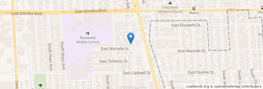 Mapa de ubicacion de First United Methodist Church en アメリカ合衆国, カリフォルニア州, Los Angeles County, コンプトン.