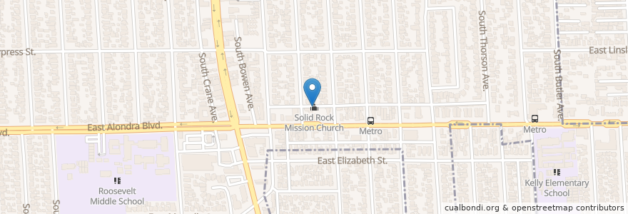 Mapa de ubicacion de Solid Rock Mission Church en 미국, 캘리포니아주, Los Angeles County, 콤프턴.
