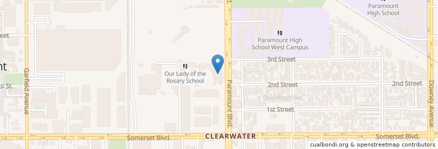 Mapa de ubicacion de Our Lady of the Rosary Church en Amerika Syarikat, California, Los Angeles County, Paramount.