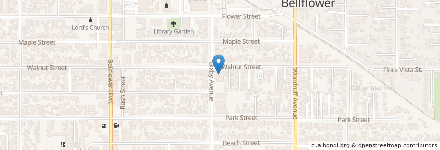 Mapa de ubicacion de Seventh Day Adventist Church en 美利坚合众国/美利堅合眾國, 加利福尼亚州/加利福尼亞州, 洛杉矶县, Bellflower.