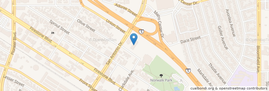 Mapa de ubicacion de Norwalk United Methodist Church en Amerika Birleşik Devletleri, Kaliforniya, Los Angeles County, Norwalk.