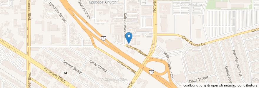 Mapa de ubicacion de Bethesda Romanian Church en United States, California, Los Angeles County, Norwalk.