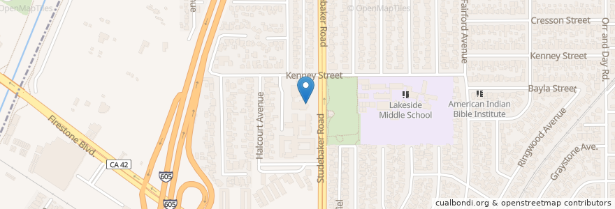 Mapa de ubicacion de Trinity Lutheran Church en United States, California, Los Angeles County, Downey, Norwalk.