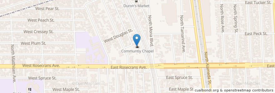 Mapa de ubicacion de Communtiy Chapel en Amerika Birleşik Devletleri, Kaliforniya, Los Angeles County, Compton.