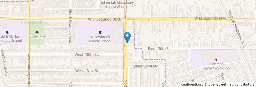 Mapa de ubicacion de Little Zion Missionary Baptist Church en アメリカ合衆国, カリフォルニア州, Los Angeles County.