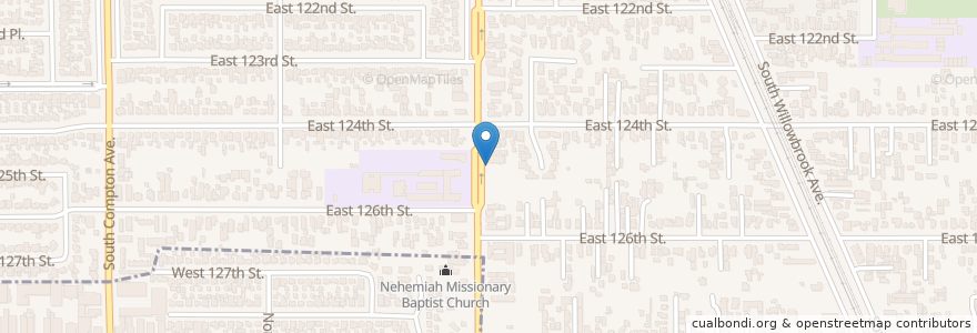 Mapa de ubicacion de Calvary Resurrectional Baptist Church en 美利坚合众国/美利堅合眾國, 加利福尼亚州/加利福尼亞州, 洛杉矶县.