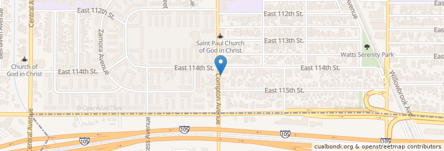Mapa de ubicacion de New Way Missionary Baptist Church en United States, California, Los Angeles County, Los Angeles.